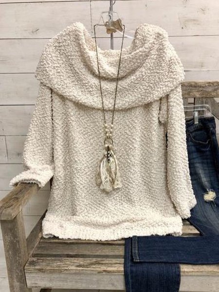 

Casuale Maniche Lunghe Solido Maglione Misto Cotone, Beige, Blouses & Shirts