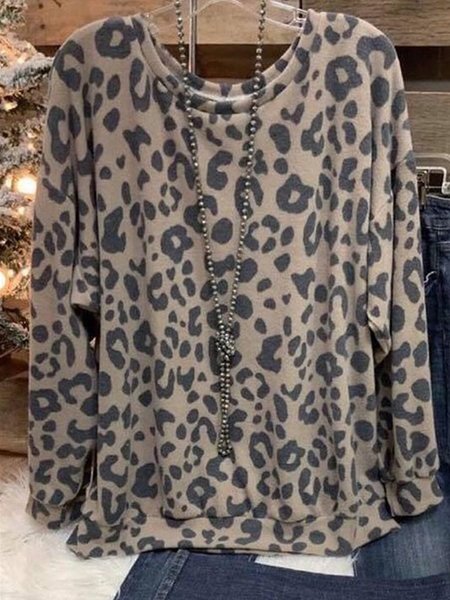 

O-Neck Leopard Shirts & Tops, Brown, Tops