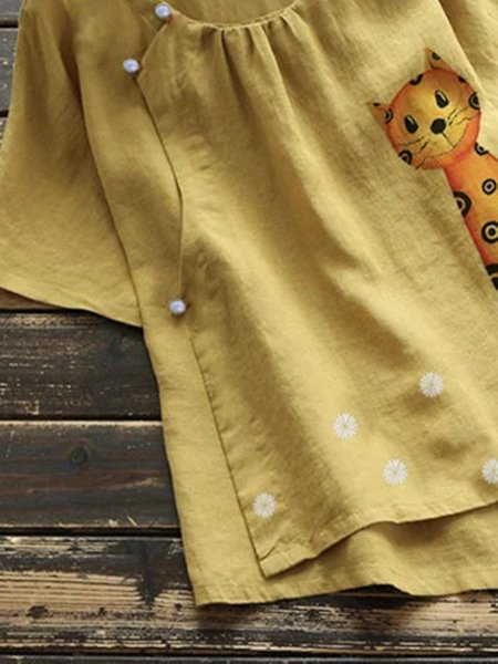 

Yellow Sweet Cotton-Blend Floral Top, Tops