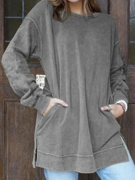 

Top taglia grande Casuale a Girocollo con Maniche Lunghe, Grigio, Tops