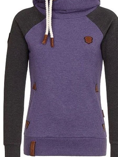 

Black Cotton-Blend Long Sleeve Color-Block Patchwork Sweatshirt, Tops