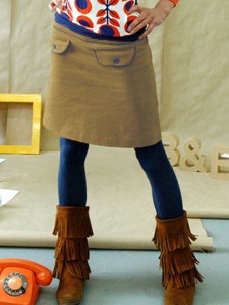 

Solid Casual Cotton-Blend Skirts, Khaki, Bottoms