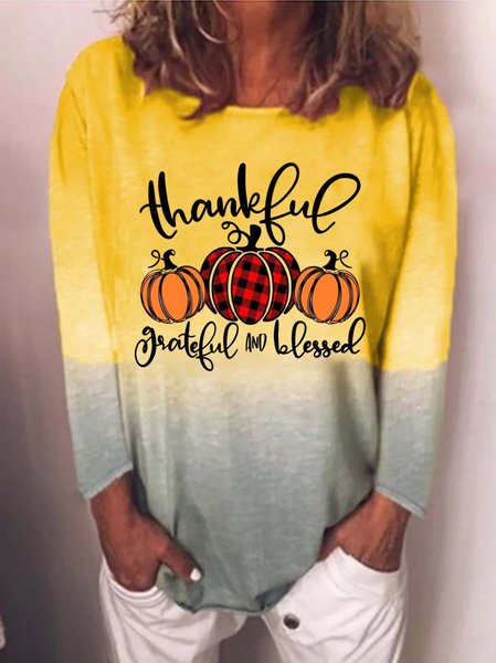 

Thankful Grateful Blessed Pumpkin Tee, Yellow, Long sleeves