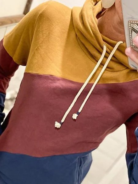 

Red Cotton-Blend Patchwork Hoodie Casual Sweatshirt, Hoodies & Sweatshirts