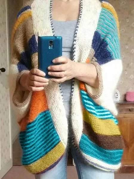 

Long Sleeve Cotton-Blend Vintage Sweater Coat, Multicolor, Outerwear