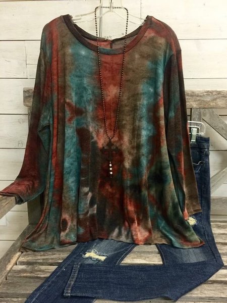 

Multicolore Casuale Colore-block Top Misto Cotone, Blouses & Shirts