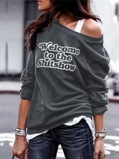 

Ladies Personalized Letter Print Top, Gray, Tops