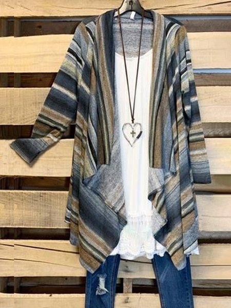 

Multicolor Long Sleeve Striped Cotton-Blend Cardigan, Cardigans