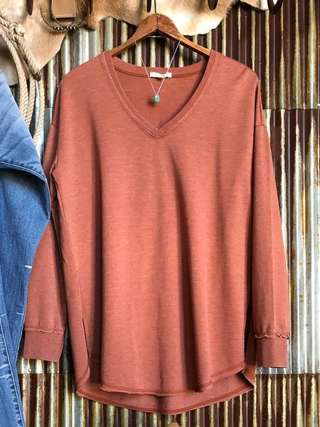 

Brick Red Casual Plain Long Sleeve Sweatshirt, Hoodies & Sweatshirts