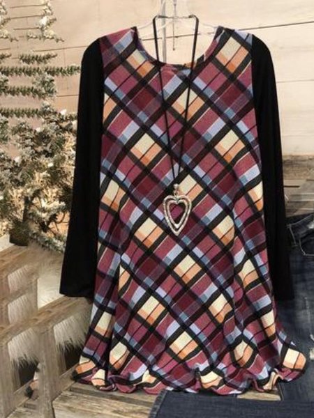 

Multicolor Checkered/plaid Long Sleeve Casual Dresses, Dresses