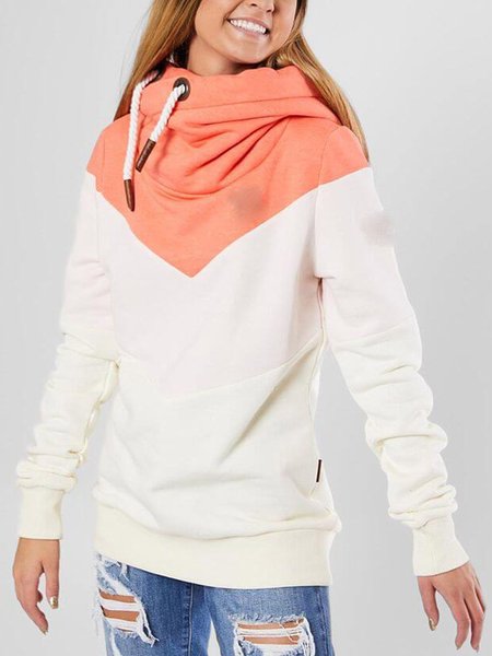 

White Color-Block Hoodie Casual Sweatshirt, Hoodies&Sweatshirts