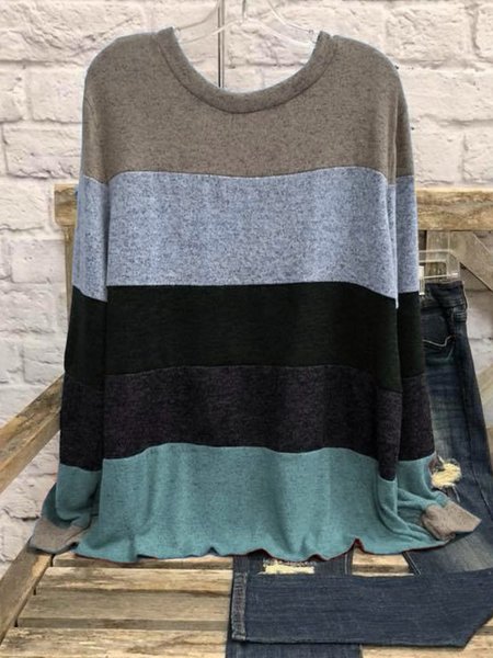 

Multicolore Maniche Lunghe Colore-block Casuale Top, Blouses & Shirts