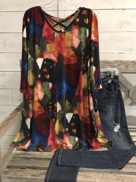 

Casuale 3/4 Manica Girocollo Taglia Grande Top, Multicolore, Blouses & Shirts