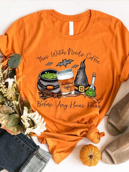 

Funny Halloween This Witch Needs Coffee Hocus Pocus Tee, Orange, T-shirts