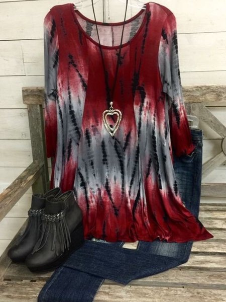 

Casual Long Sleeve Round Neck Plus Size Tops, Red, Blouses & Shirts