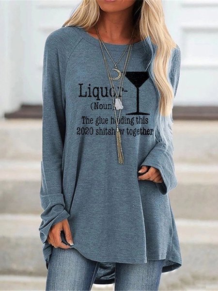 

Gray Casual Letter Crew Neck Shift Sweatshirt, Blue, Tops