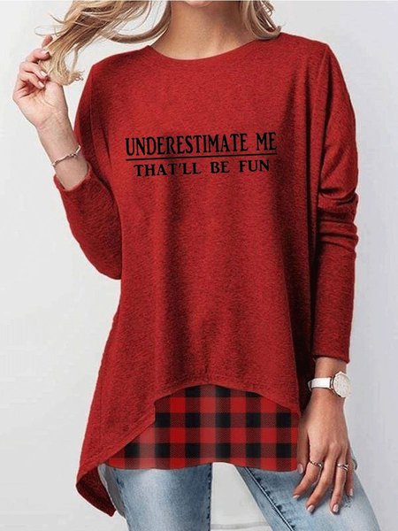

Underestimate Me That'll Be Fun Patchwork Plaid Top, Red, Hoodies&Sweatshirts