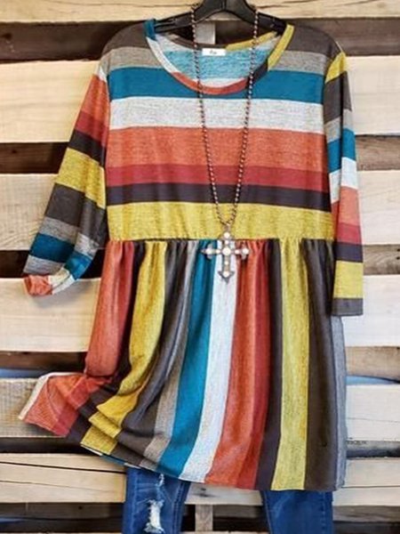 

Plus Size Stripes Long Sleeve Crew Neck Shirts & Tops, Color, Blouses & Shirts