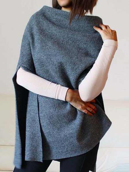 

Turtleneck Batwing Casual Solid Tops, Light gray, Tops