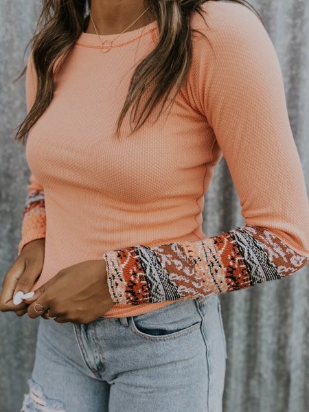 

Large size Orange Long Sleeve Crew Neck PrintedTops, Blouses & Shirts