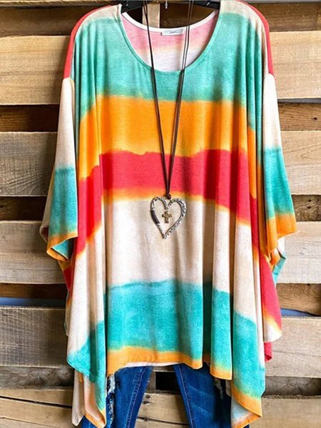 

Plus Size Casual Cotton-Blend Crew Neck Ombre/tie-Dye Shirts & Tops, Color, Tops