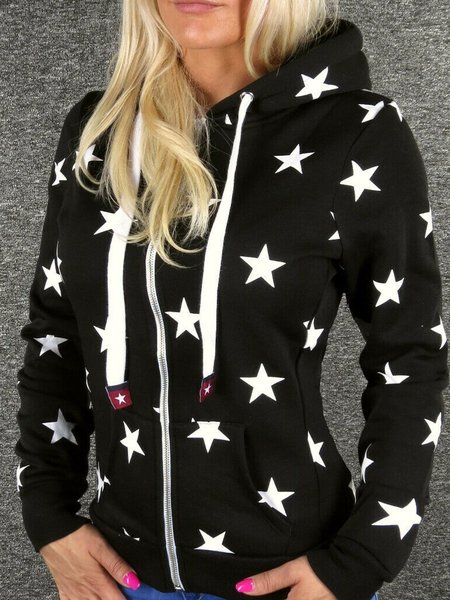 

Black Long Sleeve Printed Star Outerwear, Outerwear