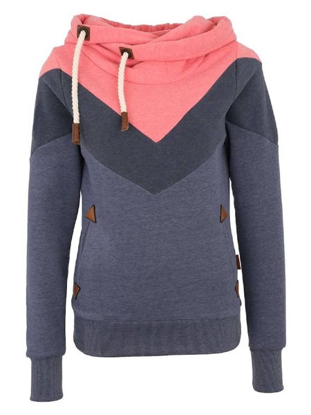 

Gray Paneled Hoodie Solid Long Sleeve Outerwear, Outerwear