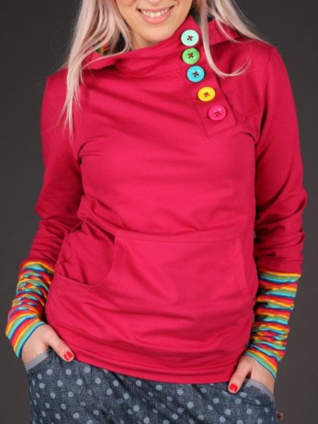 

Casual Hoodie Cotton-Blend Sweatshirt, Red, Hoodies&Sweatshirts