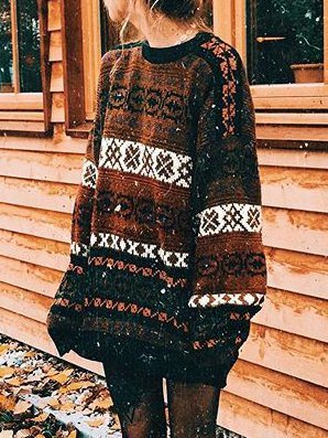 

Crew Neck Long Sleeve Striped Cotton-Blend Sweater, Brown, Sweaters