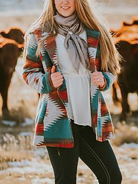 

Color Shift Long Sleeve Geometric Lapel Jacket, Coats