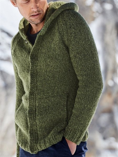 

Felpa con Cappuccio Casuale Solido Maglione Verde Misto Lana, Sweaters
