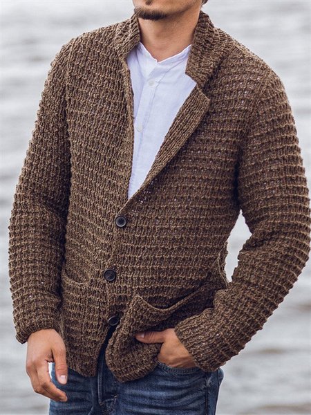 

Brown V Neck Casual Knitted Sweater, Men's Sweater