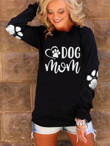 

Dog Paw Black Printed Long Sleeve Sweatshirt, Long sleeve tops