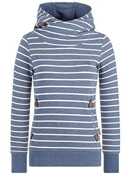 

Gray Blue Stripes Casual Hoodie Sweatshirt, Hoodies&Sweatshirts