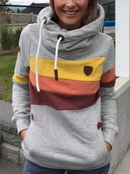 

Gray Casual Colorblock Hoodie Drawstring Sweatshirt, Hoodies&Sweatshirts