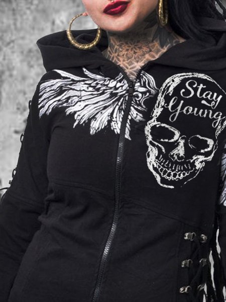 

Skull Long Sleeve Cotton-Blend Outerwear, Black, Outerwear