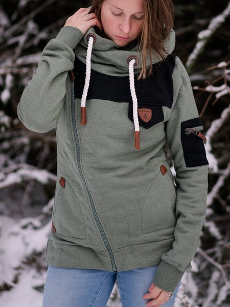 

Women's Green Casual Hoodie Shift Knit coat, Coats