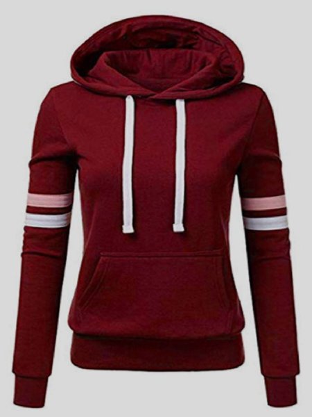 

Casual Long Sleeve Hoodie Paneled Sweatshirt, Wine red, Hoodies & Sweatshirts