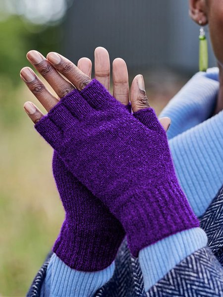 

Unisex Vintage Plain Winter Fingerless Gloves, Purple, Scarves&Gloves