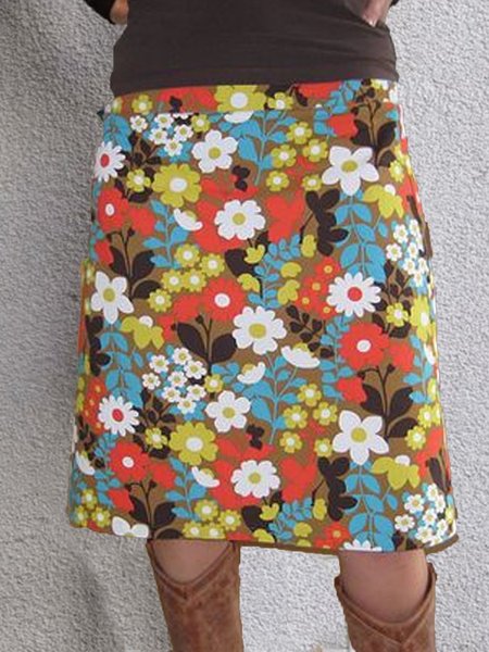 Color Floral Casual Floral Print Skirt