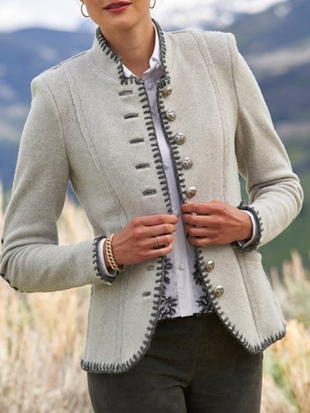 

Beige Vintage Turn-Down Collar Pockets Jacket, Jackets