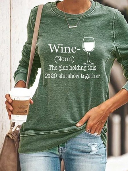 

Women Casual Cotton-Blend long-sleeved Letter Print Top, Green, Hoodies & Sweatshirts