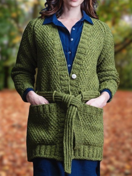 

Green Casual Wool Blend Cardigan, Sweaters