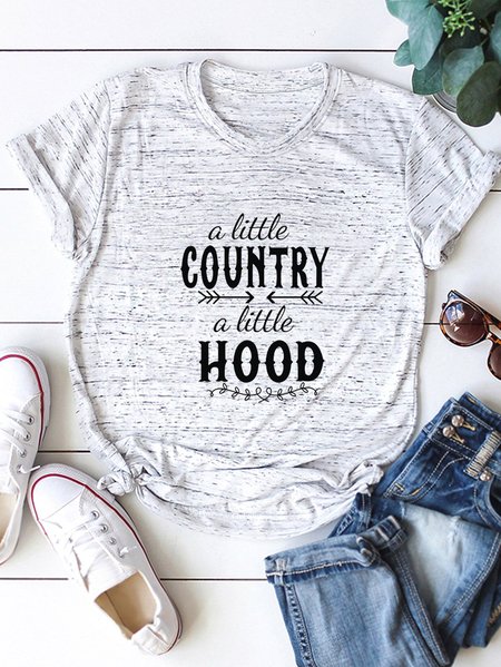 

A Little Country A Little Hood Letter Print Round Neck Cotton T-shirt, White marble, T-shirts