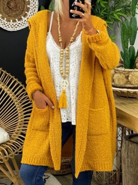 

Yellow Cotton Long Sleeve Sweater, Outerwear