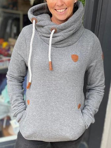 

Gray Solid Casual Hoodie Sweatshirt, Hoodies&Sweatshirts