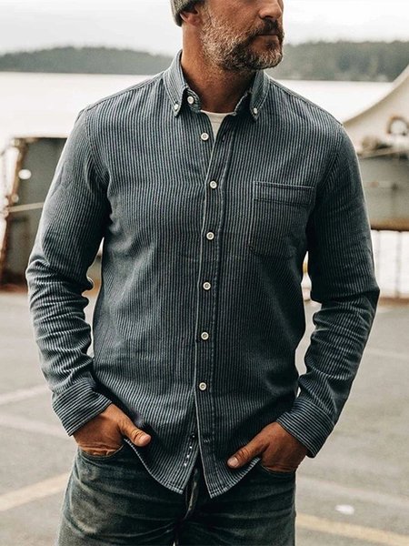 

Button up Collar Vintage Striped Shirts, Blue, Blouses&Shirts