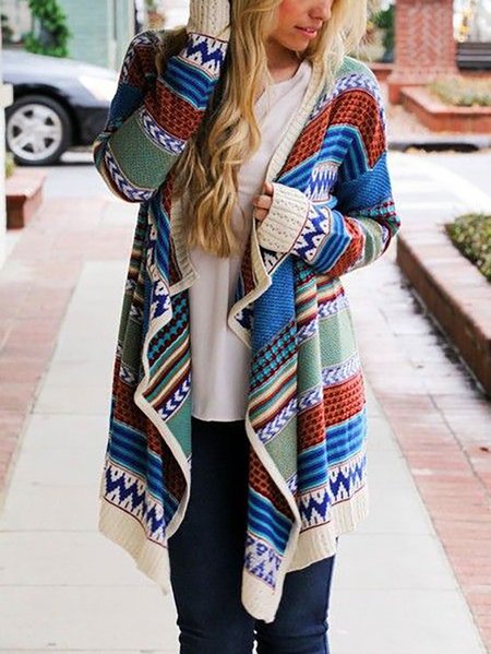 

Blue Asymmetrical Long Sleeve Sweater coat, Sweaters