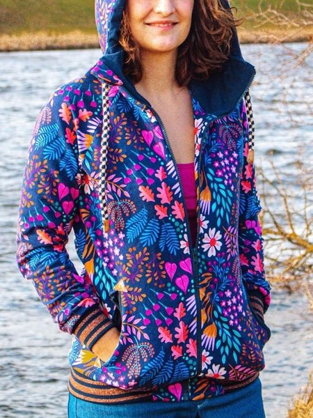 

Vintage Hoodie Long Sleeve Floral Printed Plus Size Statement Casual Sweatshirt, Blue, Hoodies&Sweatshirts