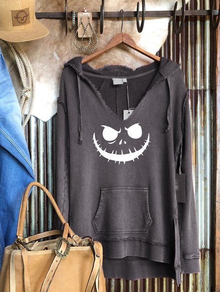 

Women Graphics Print V Neck Long Sleeve Hoodie & Sweatshirt, Gray, Hoodies&Sweatshirts